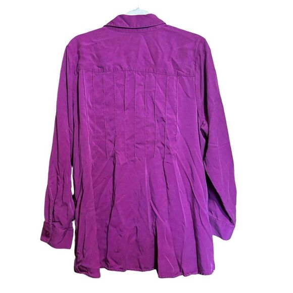 Soft Surroundings Top Womens 1X Fuchsia Button Up Shirt Pintucked Tencel Blouse - Picture 6 of 9